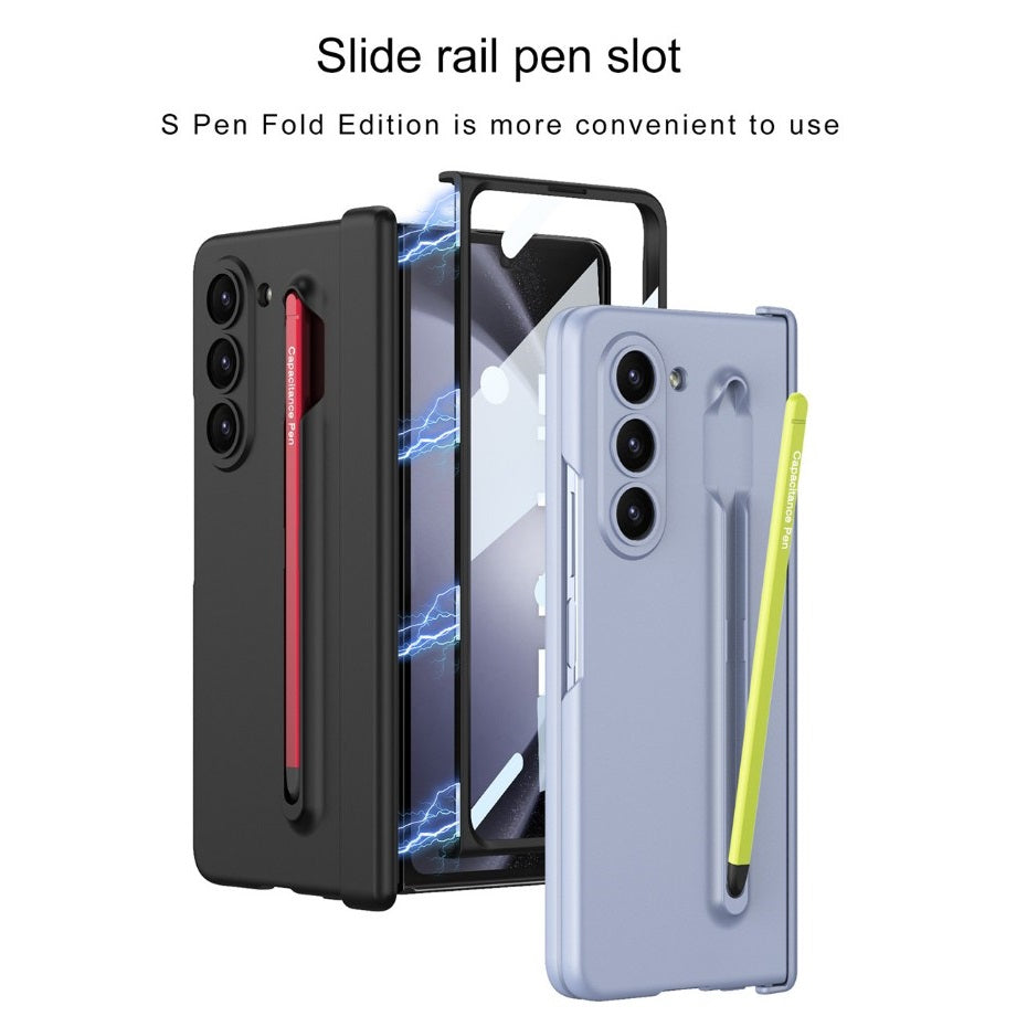 Samsung Galaxy Z Fold 6 Slim PC Case with Optical Magnetic Hinge Protection, Come with Colorful Stylus Pen & Front Glass - Black