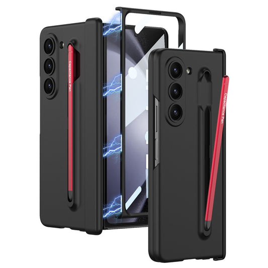 Samsung Galaxy Z Fold 6 Slim PC Case with Optical Magnetic Hinge Protection, Come with Colorful Stylus Pen & Front Glass - Black