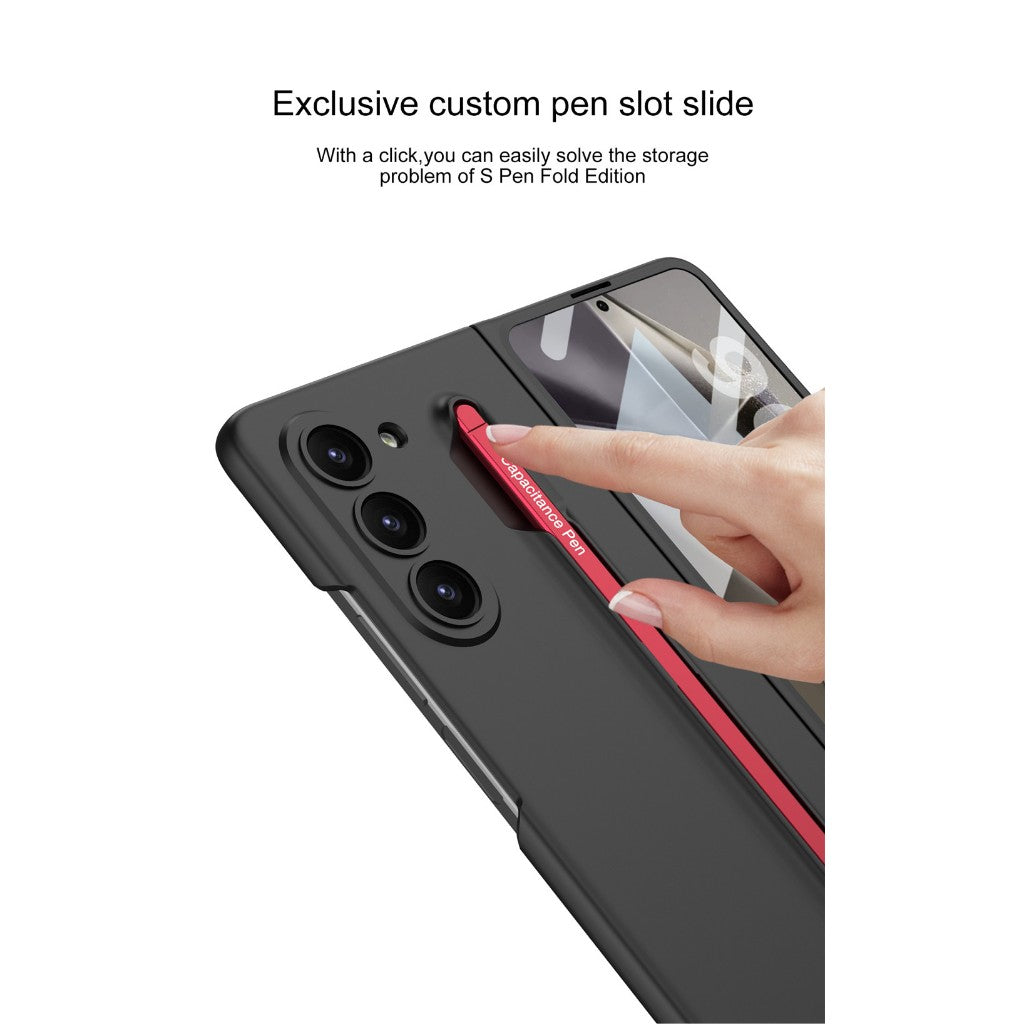 Samsung Galaxy Z Fold 6 Stylish Matte PC Back Cover Case with Front Glass & Stylus Included - Black