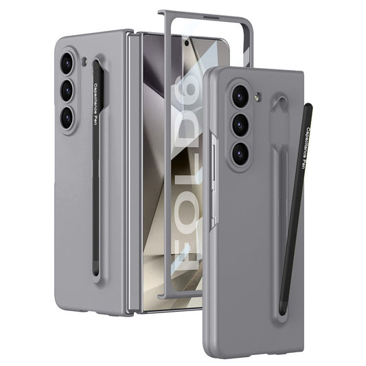 Samsung Galaxy Z Fold 6 Stylish Matte PC Back Cover Case with Front Glass & Stylus Included - Gray