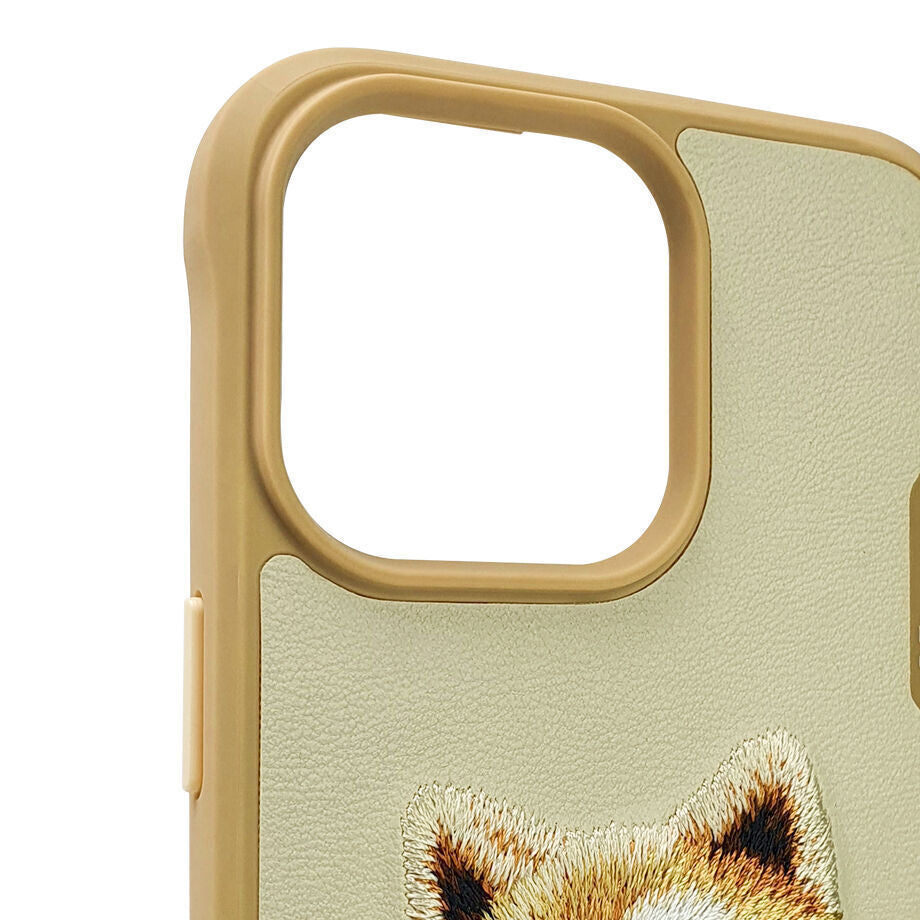 Nimmy Embroidery for iPhone 14 TPU+PU Leather Shockproof Fashion Series-Khaki Shahiba