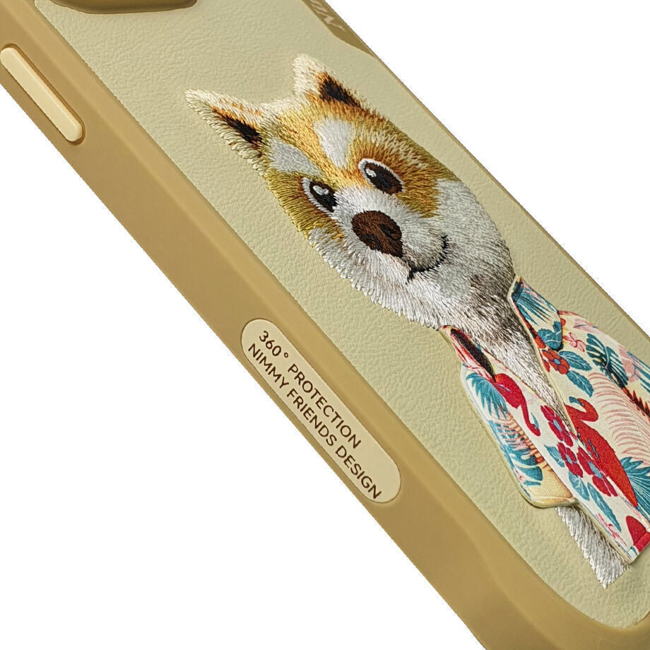 Nimmy Embroidery for iPhone 14 TPU+PU Leather Shockproof Fashion Series-Khaki Shahiba