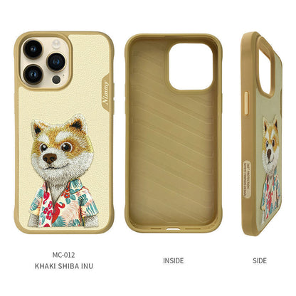 iPhone 15 Pro Max Nimmy Embroidery Fashion Series Leather Case - Gold