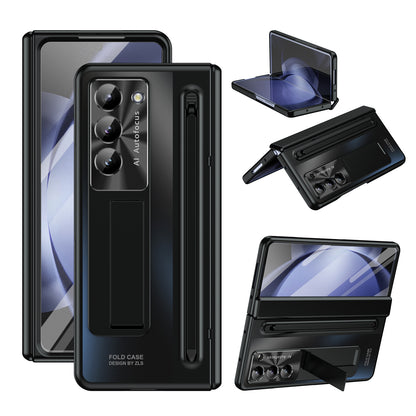 Samsung Galaxy Z Fold 6 Autofucos Electroplating Back Cover Case with Kickstand & Front Glass Protection  - Black