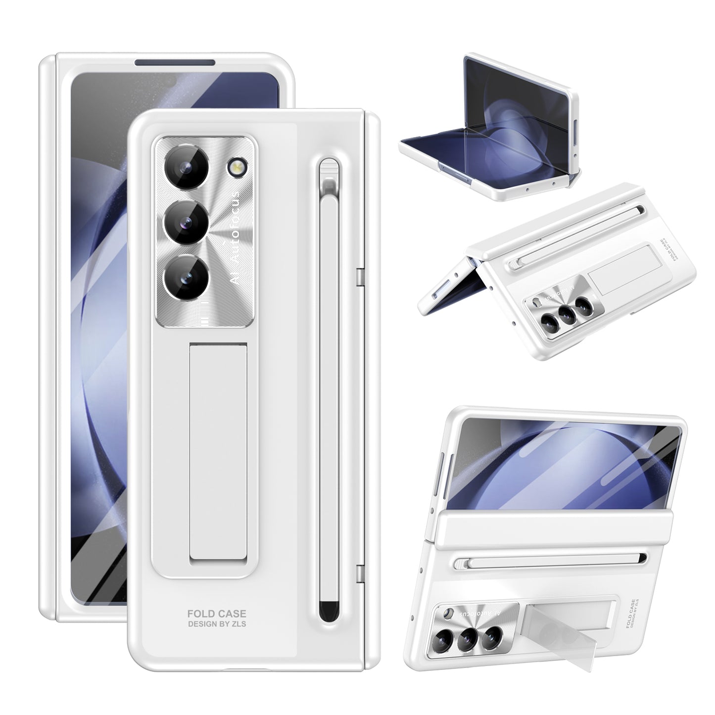 Samsung Galaxy Z Fold6 Autofucos Electroplating Case with Kickstand, S Pen & Front Glass Protection  - White