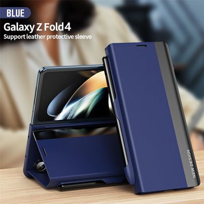 Samsung Galaxy Z Fold 4 Magnetic Shockproof Leather Flip Case With S Pen Holder - Blue