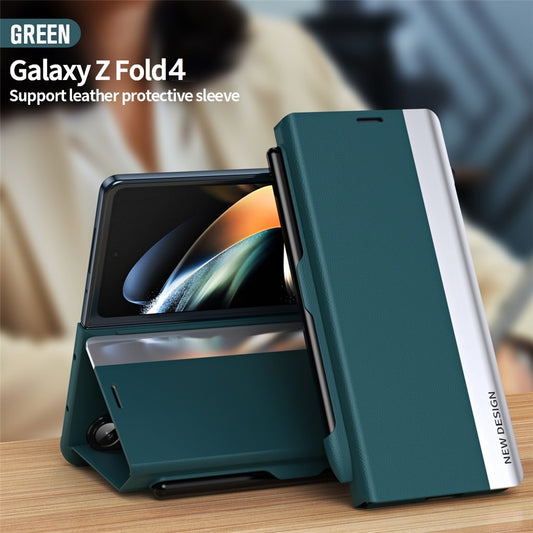 Samsung Galaxy Z Fold 4 Magnetic Shockproof Leather Flip Case With S Pen Holder - Green