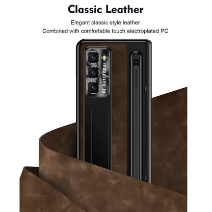 Samsung Galaxy Z Fold6 Autofucos Electroplating Case with Kickstand, S Pen & Front Glass Protection  - Brown