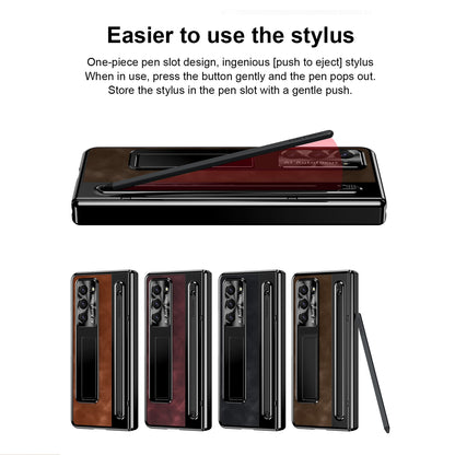 Samsung Galaxy Z Fold6 Autofucos Electroplating Case with Kickstand, S Pen & Front Glass Protection  - Brown