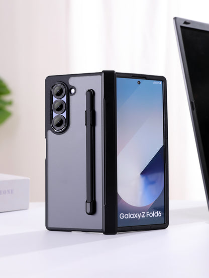 Samsung Galaxy Z Fold 6 Matte Shockproof Cover Case with Hinge Protection S Pen Slot with Capacitor Pen - Smoke