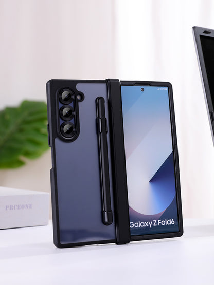 Samsung Galaxy Z Fold 6 Matte Shockproof Cover Case with Hinge Protection S Pen Slot with Capacitor Pen - Clear