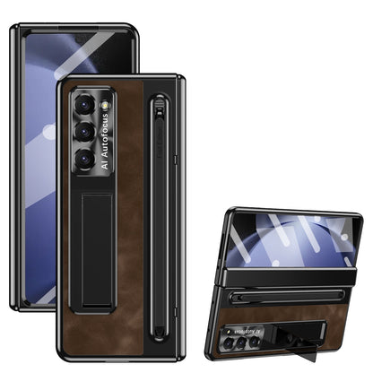 Samsung Galaxy Z Fold6 Autofucos Electroplating Case with Kickstand, S Pen & Front Glass Protection  - Brown