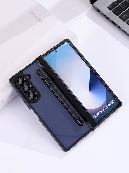 Samsung Galaxy Z Fold 6 Matte Shockproof Cover Case with Hinge Protection S Pen Slot with Capacitor Pen - Clear