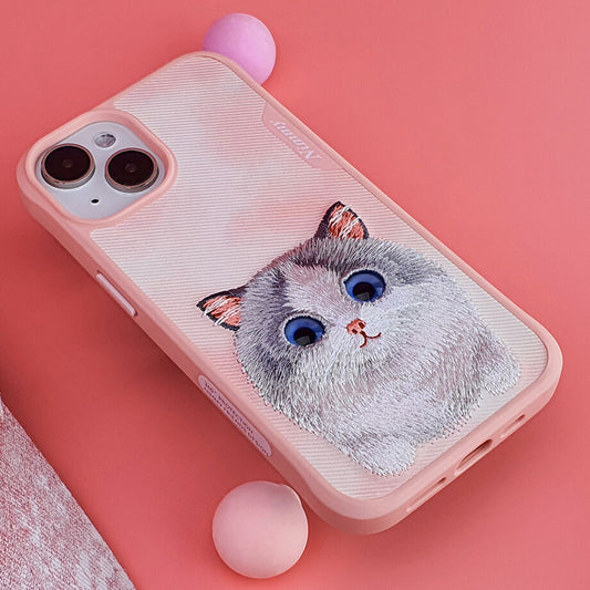 Nimmy Embroidery for iPhone 14 TPU+PU Leather Shockproof Big Eyes-Ragdoll