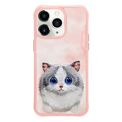 Nimmy Embroidery for iPhone 14 Pro TPU+PU Leather Shockproof Big Eyes-Ragdoll