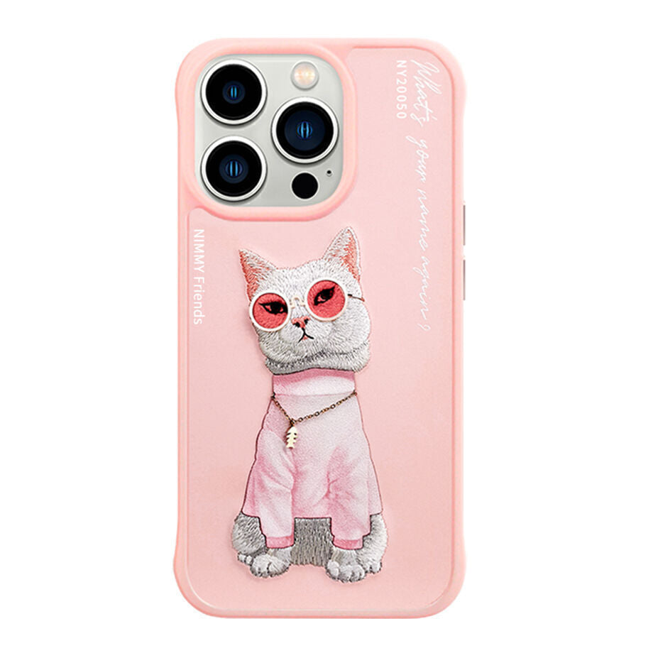 iPhone 14 Pro Max Nimmy Official Embroidery Shockproof Glass Series Case - Pink