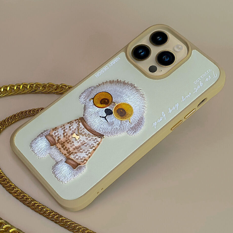 iPhone 14 Pro Nimmy Embroidery Shockproof Glass Series Case - Gold