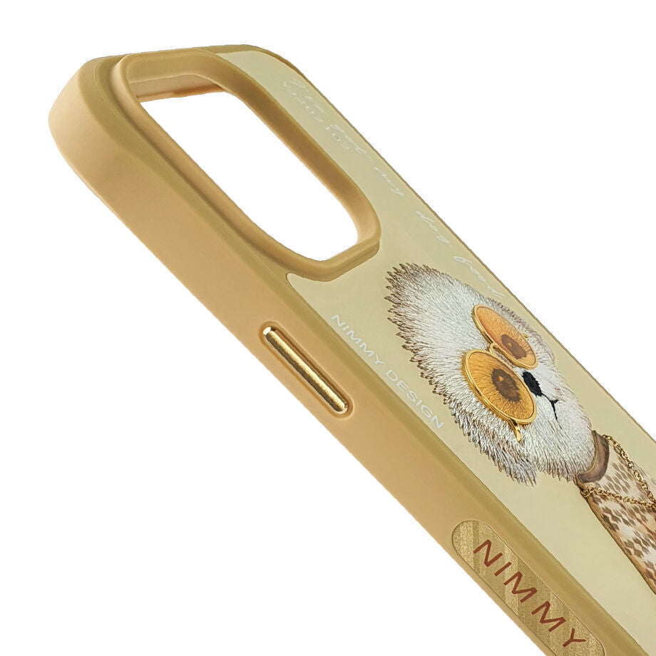 iPhone 15 Plus Nimmy Embroidery Leather Shockproof Case - Gold