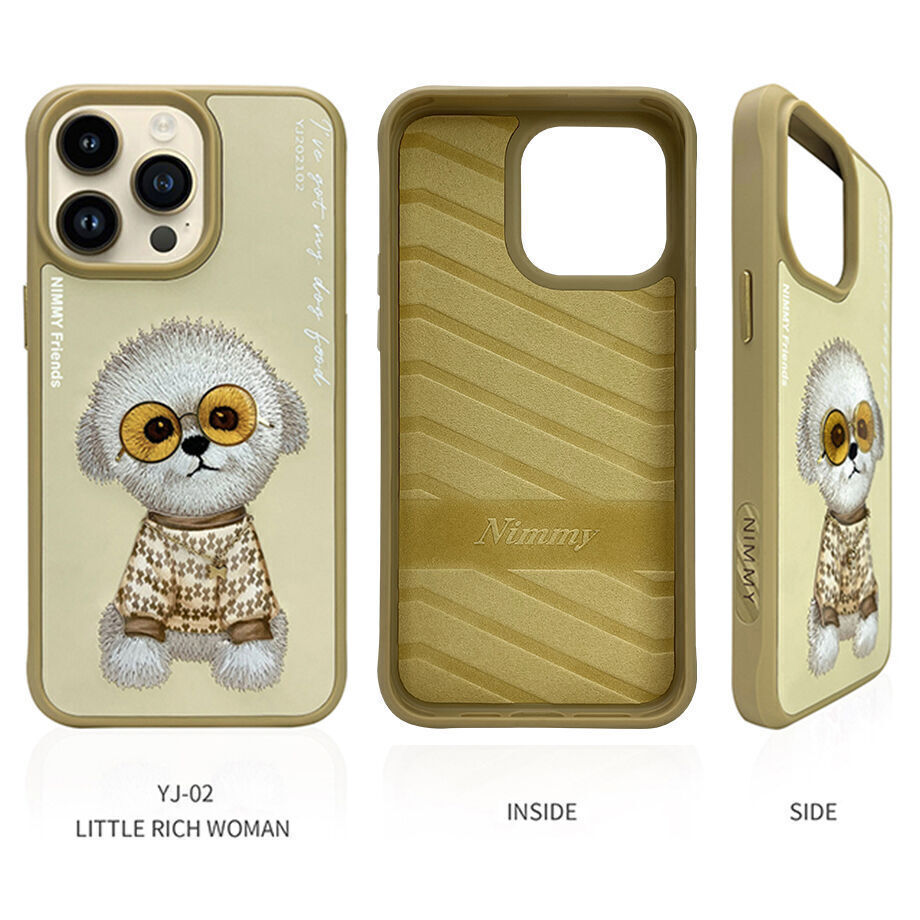 iPhone 14 Pro Nimmy Embroidery Shockproof Glass Series Case - Gold