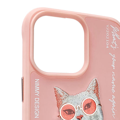 iPhone 14 Pro Max Nimmy Official Embroidery Shockproof Glass Series Case - Pink