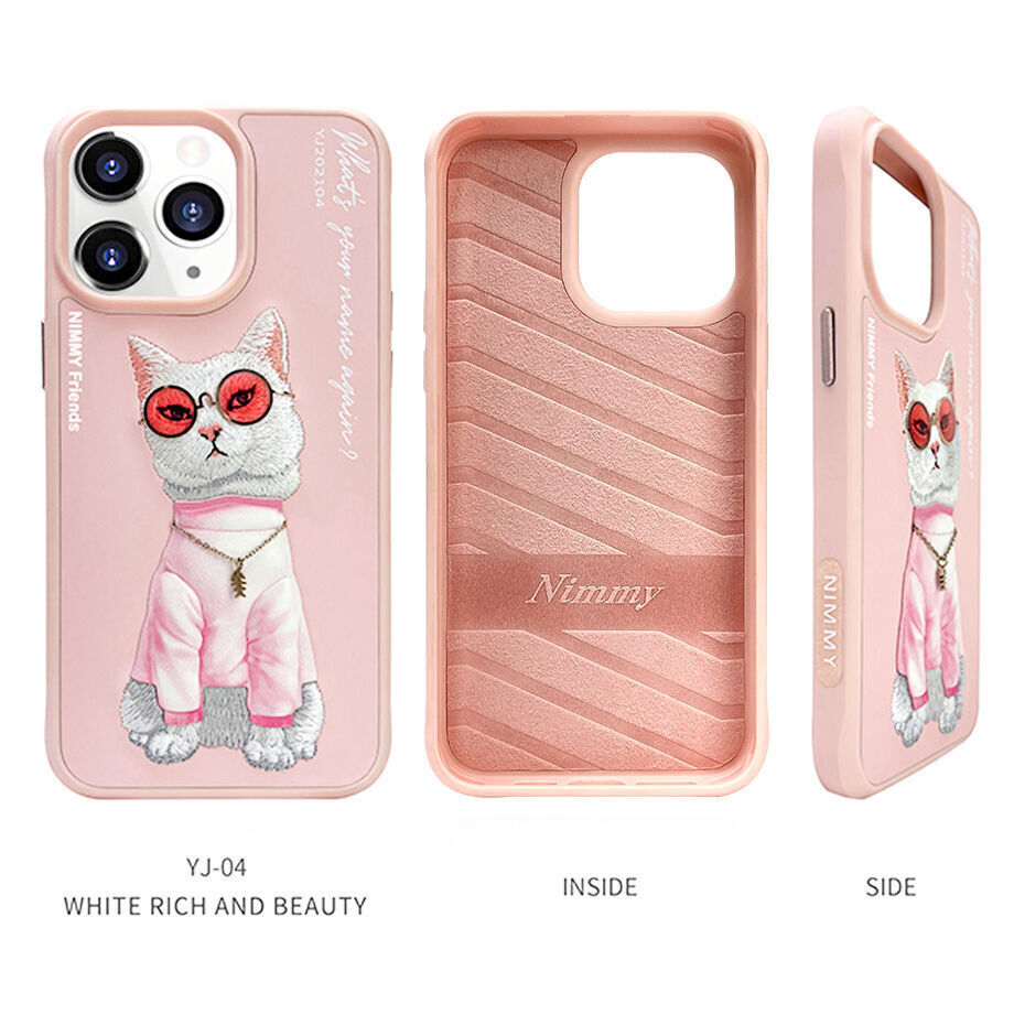 iPhone 14 Pro Max Nimmy Official Embroidery Shockproof Glass Series Case - Pink