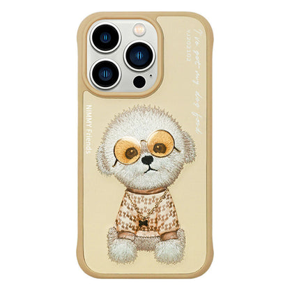 iPhone 14 Pro Nimmy Embroidery Shockproof Glass Series Case - Gold