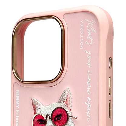 iPhone 16 Pro Max Nimmy Official Embroidery Chain Series Back Cover - Pink Cat