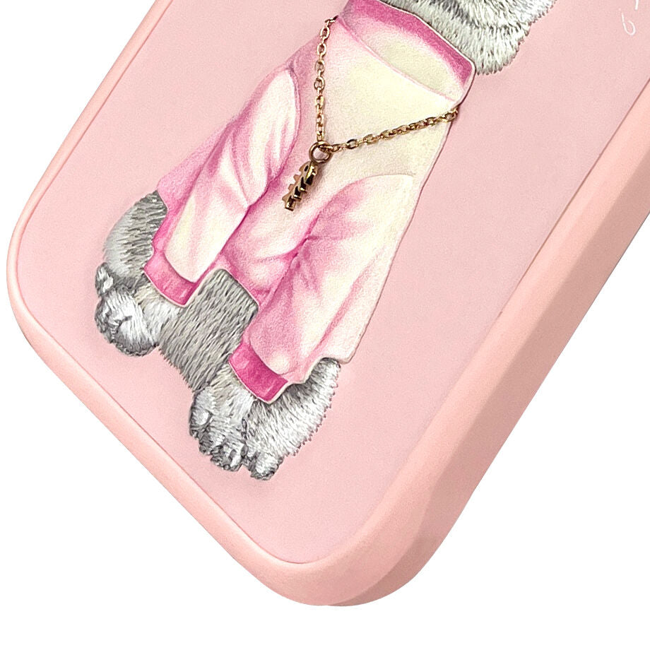 iPhone 16 Pro Max Nimmy Official Embroidery Chain Series Back Cover - Pink Cat