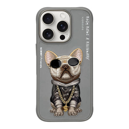 iPhone 16 Pro Max Nimmy Official Embroidery Chain Series Back Cover - Gray Dog