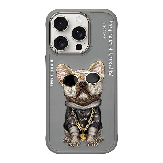 iPhone 16 Pro Max Nimmy Official Embroidery Chain Series Back Cover - Gray Dog