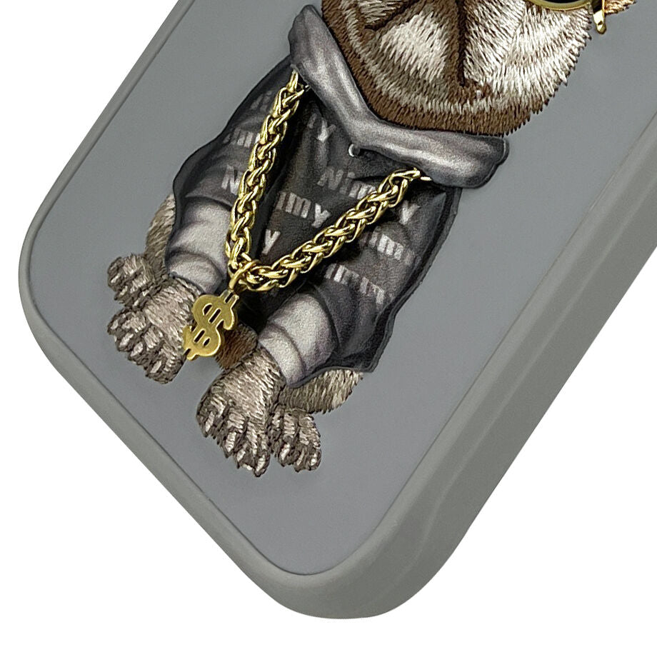 iPhone 16 Pro Max Nimmy Official Embroidery Chain Series Back Cover - Gray Dog