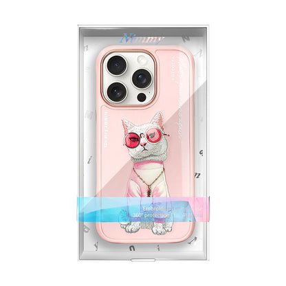 iPhone 16 Pro Max Nimmy Official Embroidery Chain Series Back Cover - Pink Cat