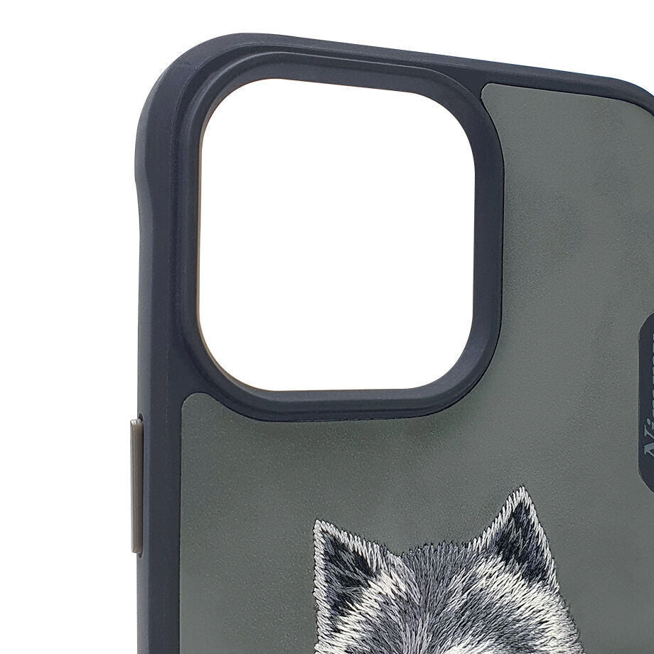 Nimmy Embroidery for iPhone 14 Pro TPU+PU Leather Shockproof Fashion Series-Wolf