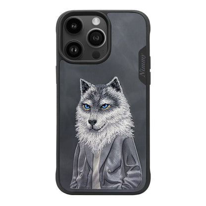 Nimmy Embroidery for iPhone 14 Pro TPU+PU Leather Shockproof Fashion Series-Wolf