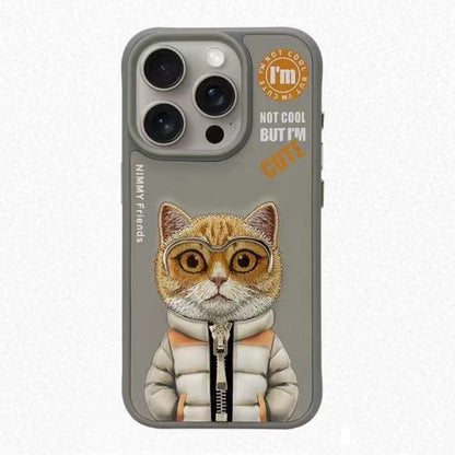 iPhone 15 Pro Nimmy 3D Cool & Cat Embroidery Jacket Series Case Cover - Cat