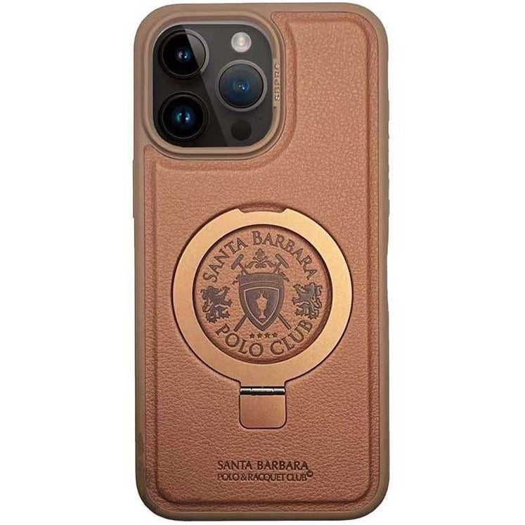 iPhone 16 Pro Max Santa Barbara Primo Series Metal Ring Leather Case - Brown