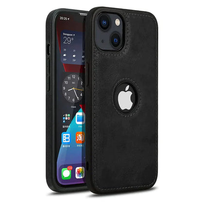 FINE STITCHING iPhone 15 Leather Case Back Cover- Black