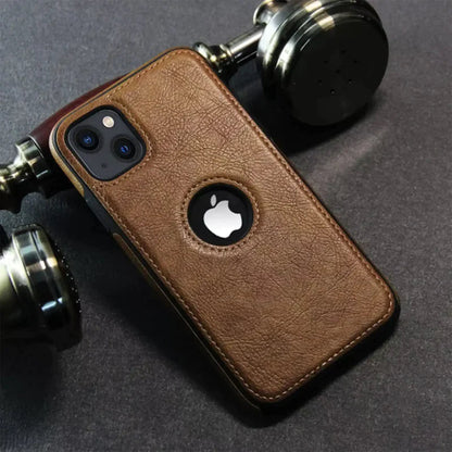 Fine Stitiching iPhone 15 Leather Case Back Cover- Brown