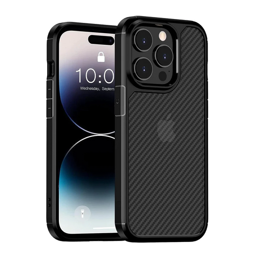 iPhone 15 Pro Carbon Fiber Texture Shockproof Case - Black