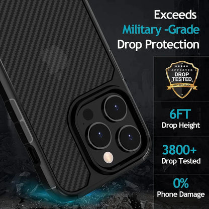 iPhone 15 Pro Max Carbon Fiber Texture Shockproof Case - Black