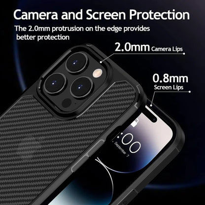 iPhone 15 Pro Max Carbon Fiber Texture Shockproof Case - Black