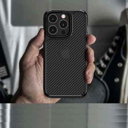 iPhone 15 Pro Max Carbon Fiber Texture Shockproof Case - Black