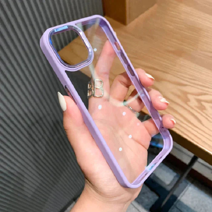 iPhone 14 Plus Soft Hybrid Transparent Metal Camera Protection Case - Purple