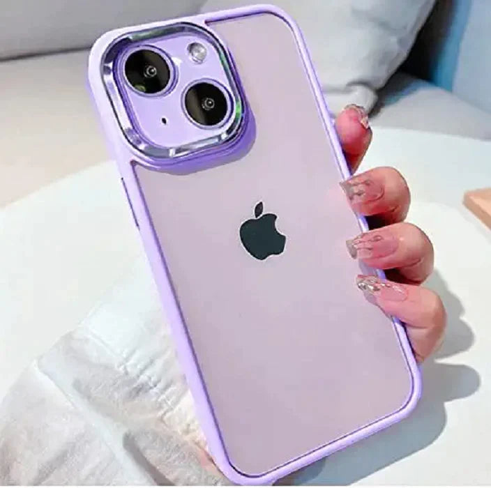 iPhone 14 Plus Soft Hybrid Transparent Metal Camera Protection Case - Purple