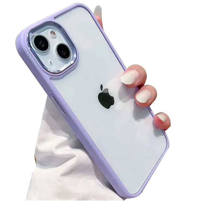 iPhone 14 Plus Soft Hybrid Transparent Metal Camera Protection Case - Purple