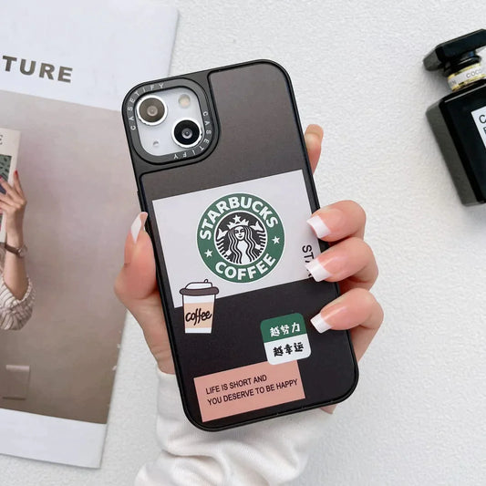 iPhone 14 Starbucks Reflective Mirror Case - Coffee