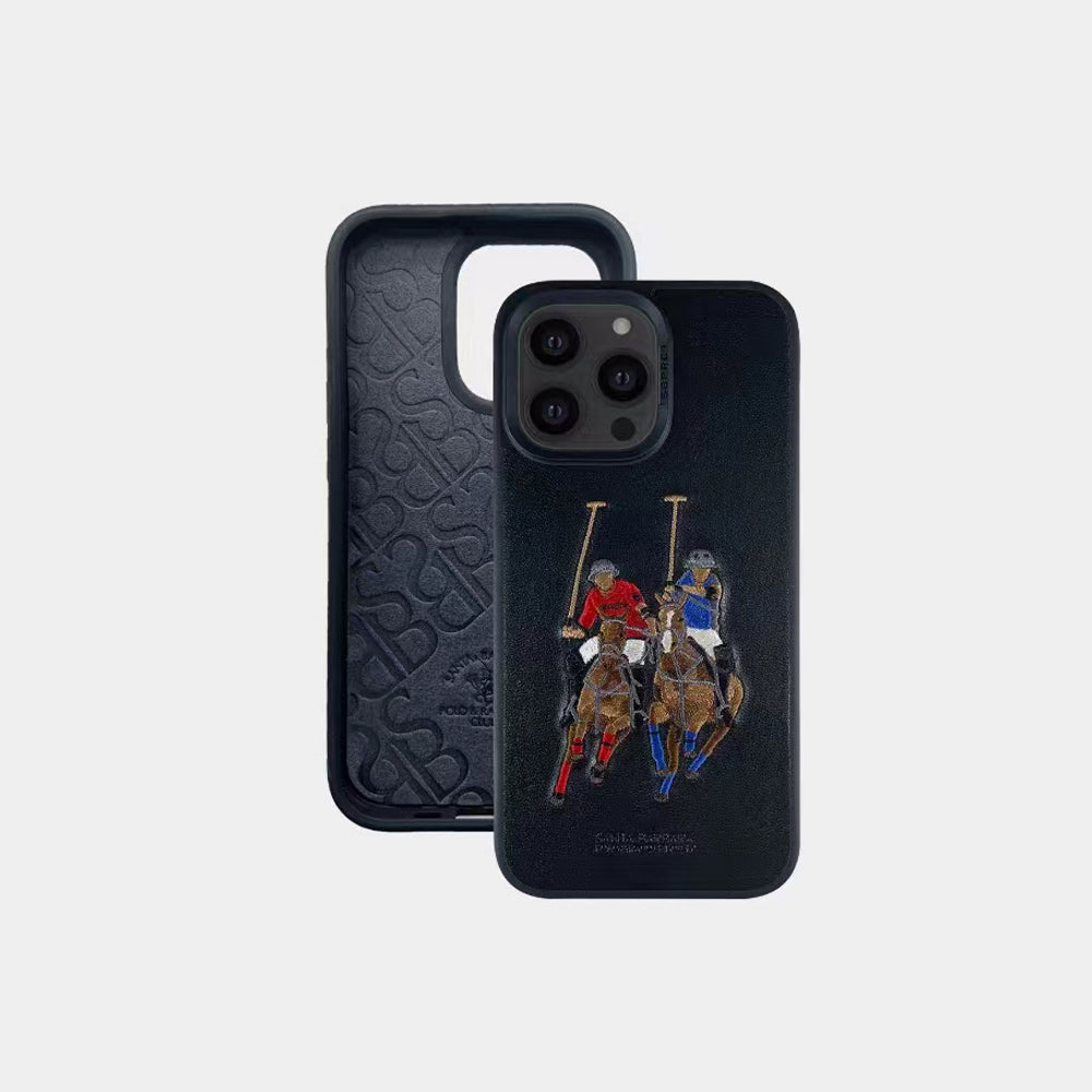 iPhone 14 Pro Santa Barbara Polo Jocky Series Leather Case - Black