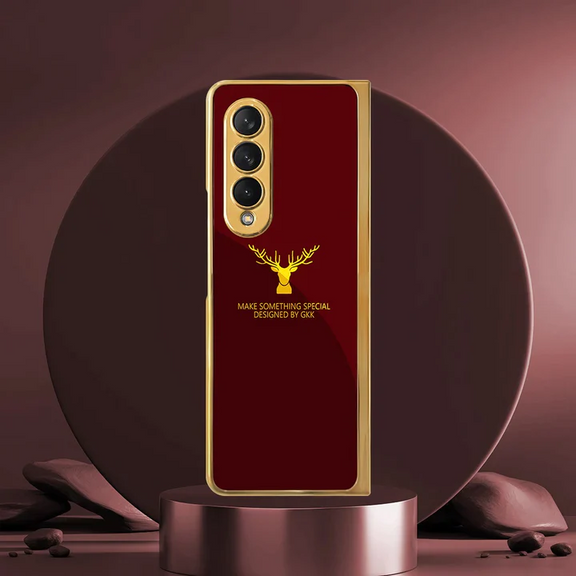 Samsung Galaxy Z Fold 4 Deer Pattern Glass Case - Wine