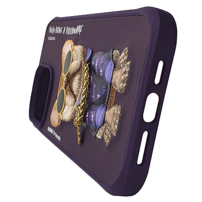 iPhone 15 Pro Max Nimmy Embroidery Glass Series Leather Case - Purple