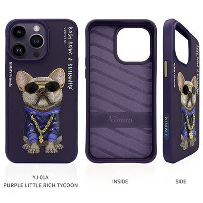 iPhone 15 Pro Max Nimmy Embroidery Glass Series Leather Case - Purple